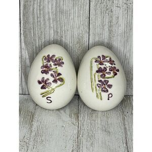 Vintage Ceramic Egg Shaped Salt & Pepper Shakers Lilacs Violets